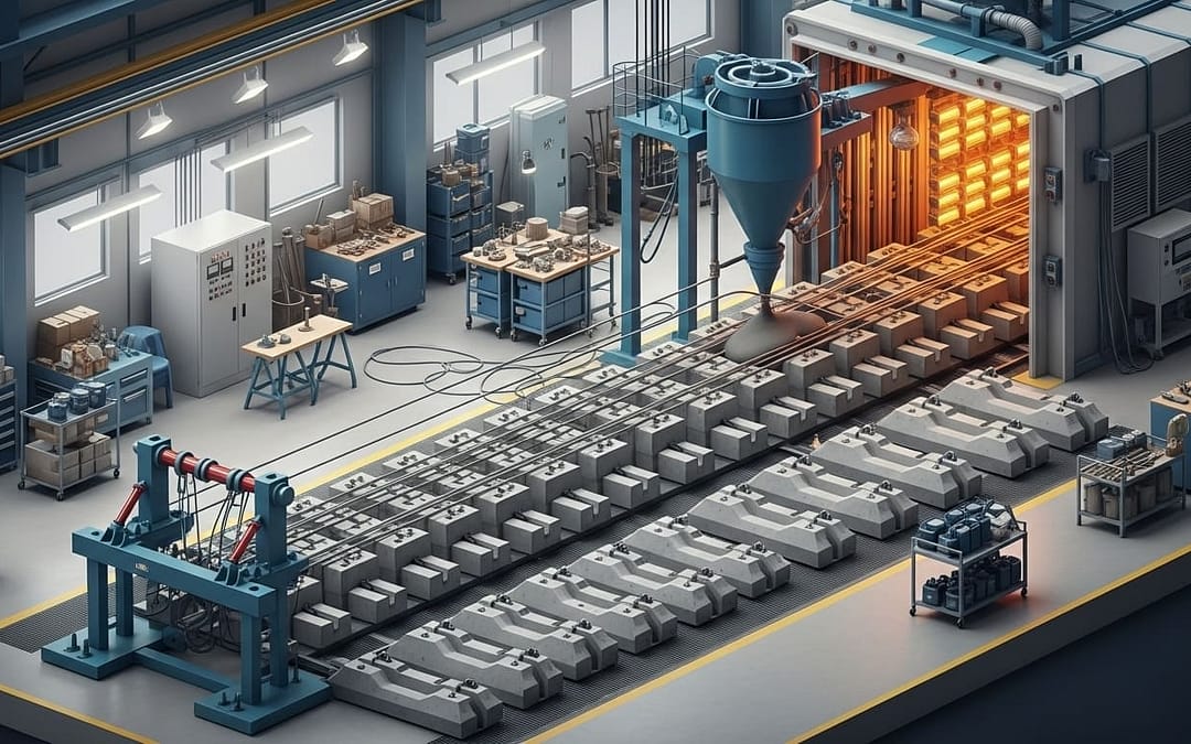 Dây chuyền sản xuất tà vẹt bê tông dự ứng lực HESS Langfang trong nhà máy hiện đại